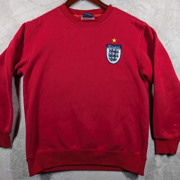 2000s Vintage Umbro England Mens Football Team Red Crewneck Star Distressed S/M - Picture 1 of 10